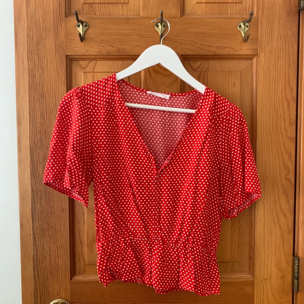 Red and white blouse
